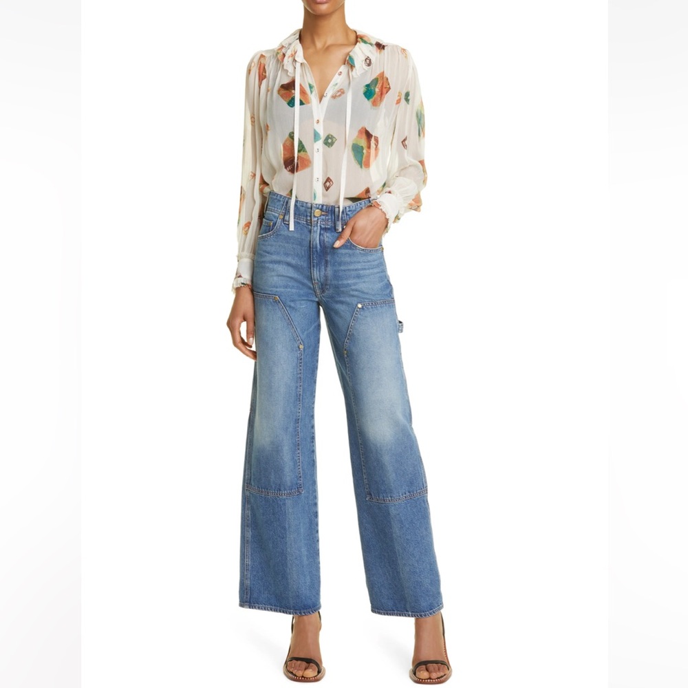 ULLA JOHNSON, Pippa Floral Print Tie Neck Silk Blouse, Aurora, Size 2